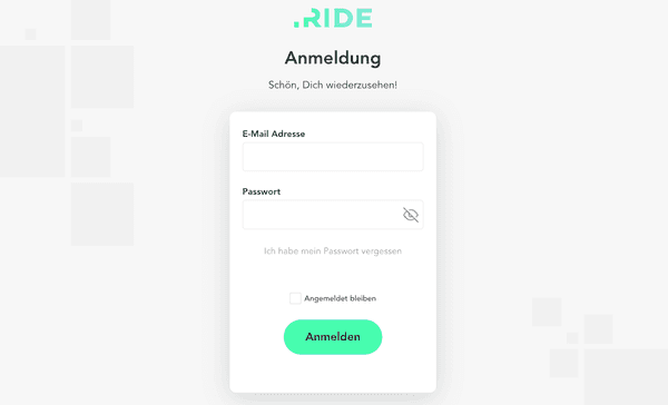 Screenshot of the Ride Capital web application login screen