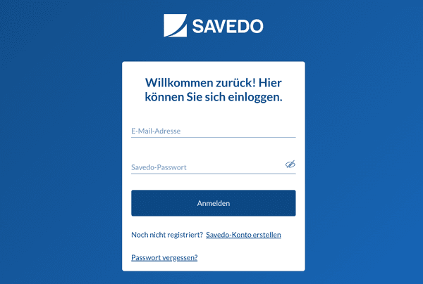 Screenshot of the Savedo web app login screen