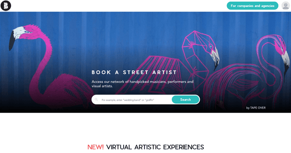 Screenshot of the Book A Street Artist web application home page